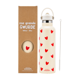 Gourde 600ml - Crème coeurs rouges