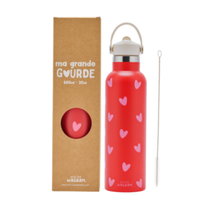 Gourde 600ml - Rouge coeurs rose